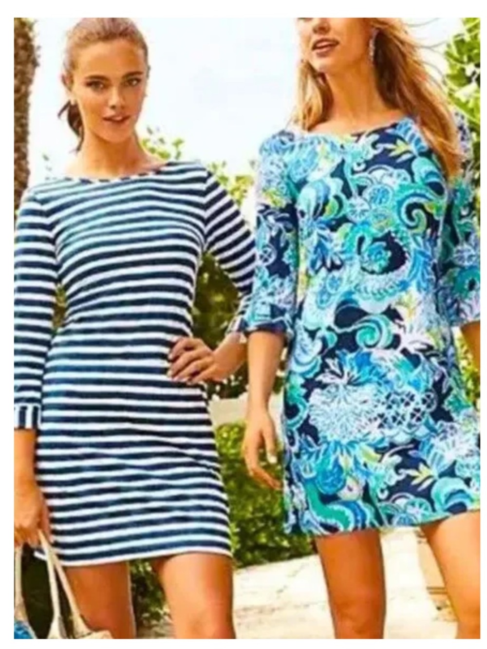 Lilly Pulitzer Marlowe Blue and White Striped Dress 3/4 Sleeves Pima Cotton Med